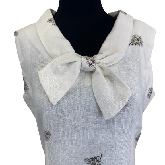 Vintage 1970s Linen Bow Collar Dress with Brown Floral Print – Size M - Picture 16 of 16